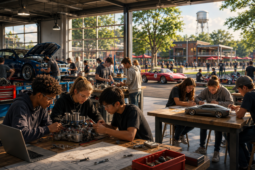 Hands-on automotive education introducing future generations to engineering, mechanics, and skilled trades at Hot Rod Town Garage.